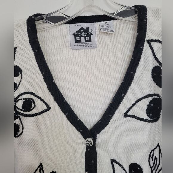 Storybook Knits Black And White V-neck Cardigan Sweater Size M - Picture 8 of 9